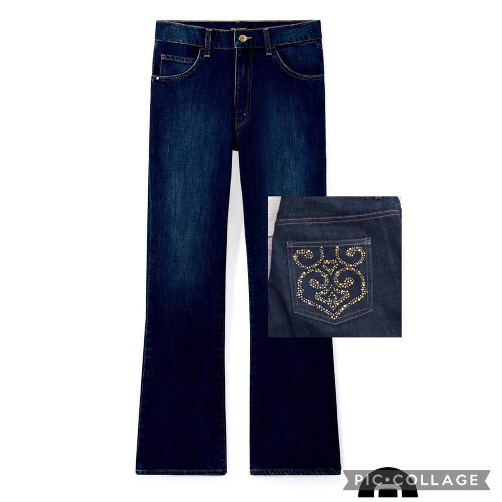 ST JOHN studded pocket dark bootcut jeans